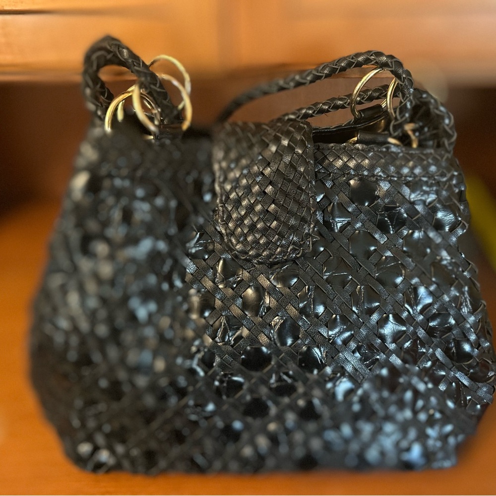 Elegant Black Woven Handbag